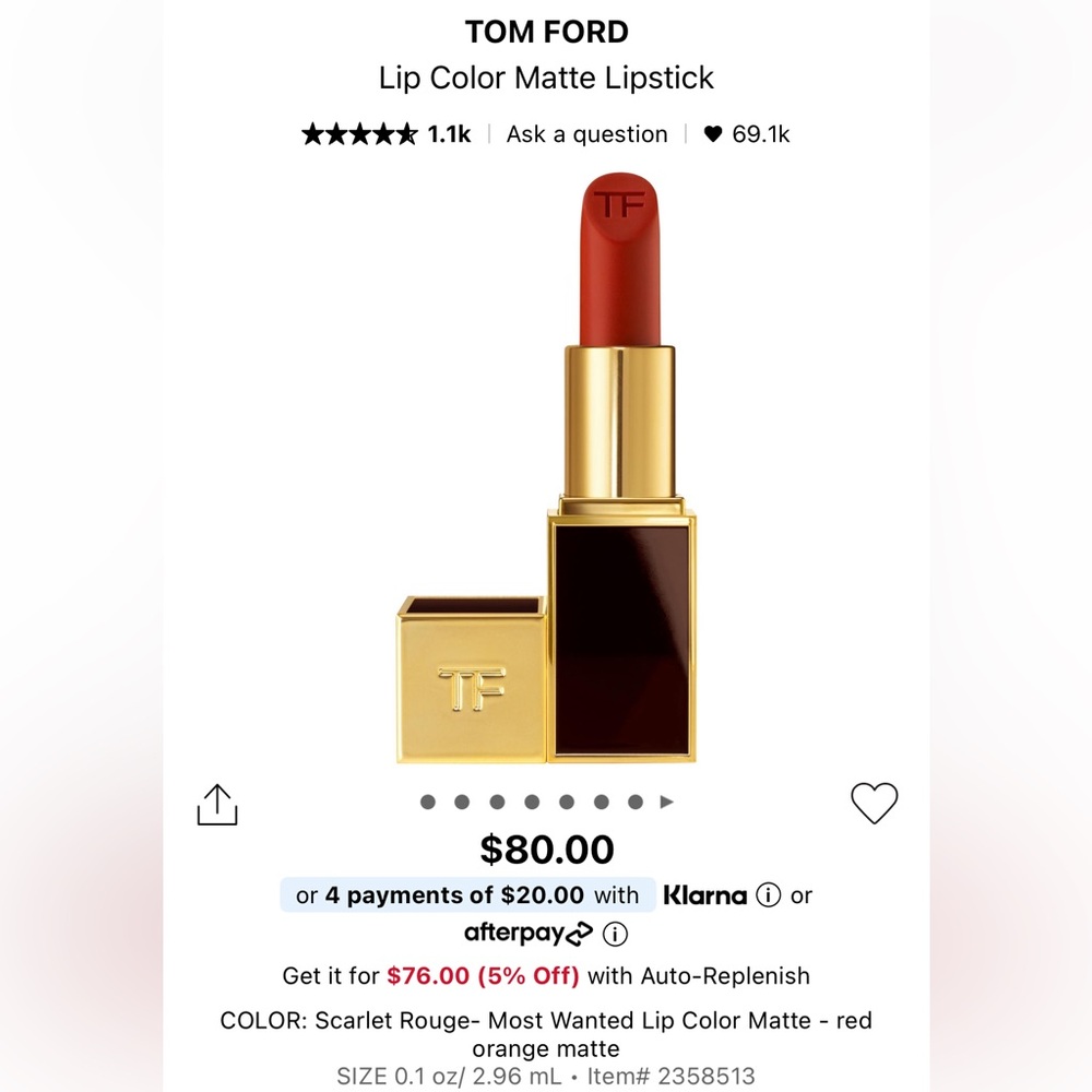 🌟SOLD🌟TOM FORD Lip Color Matte Lipstick in 15 Wild Ginger Deluxe Mini 1 g - Picture 2 of 9